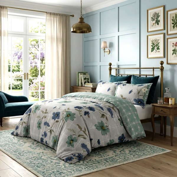 Botanical Duvet Cover Set Reversible - Sage Green