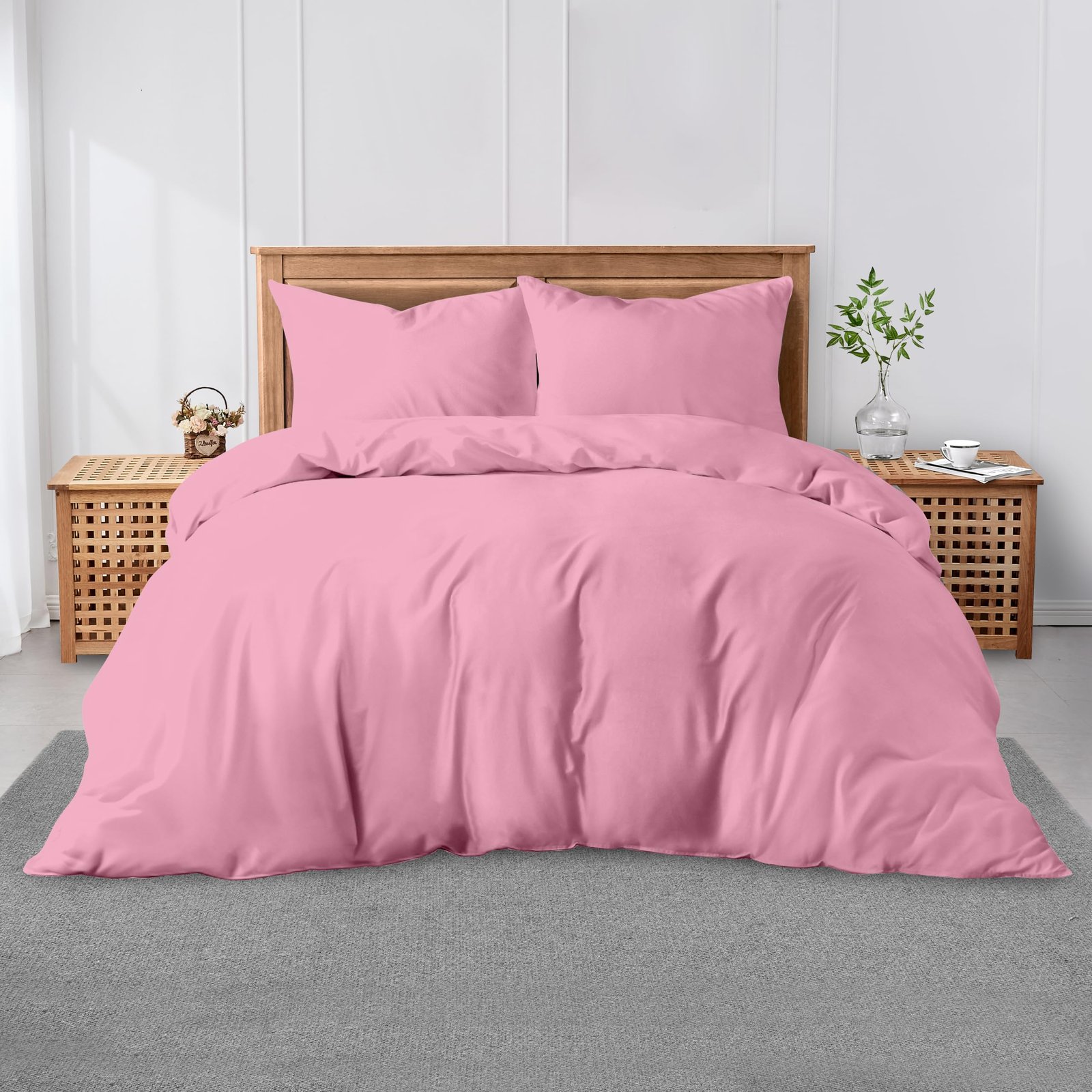 1 Luxury Plain Soft Duvet Cover Set - Pink