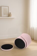 Modern Boucle Storage Stool - Pink