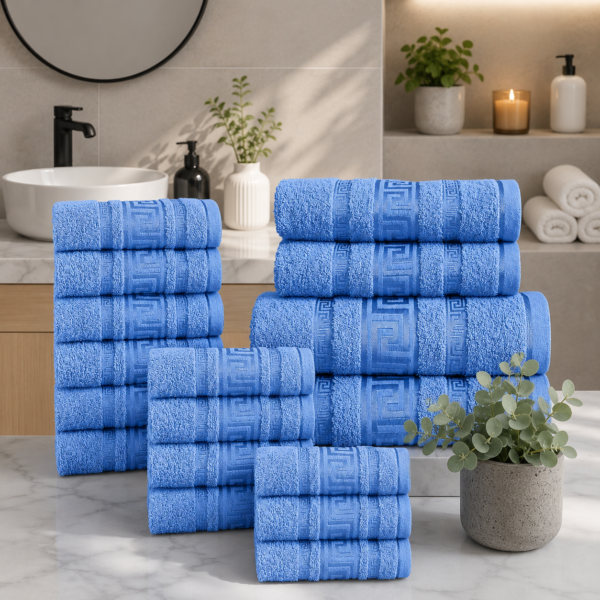 100% Cotton Quick Dry Greek Towel Set - Blue