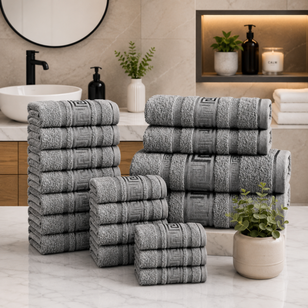 100% Cotton Quick Dry Greek Towel Set - Charcoal