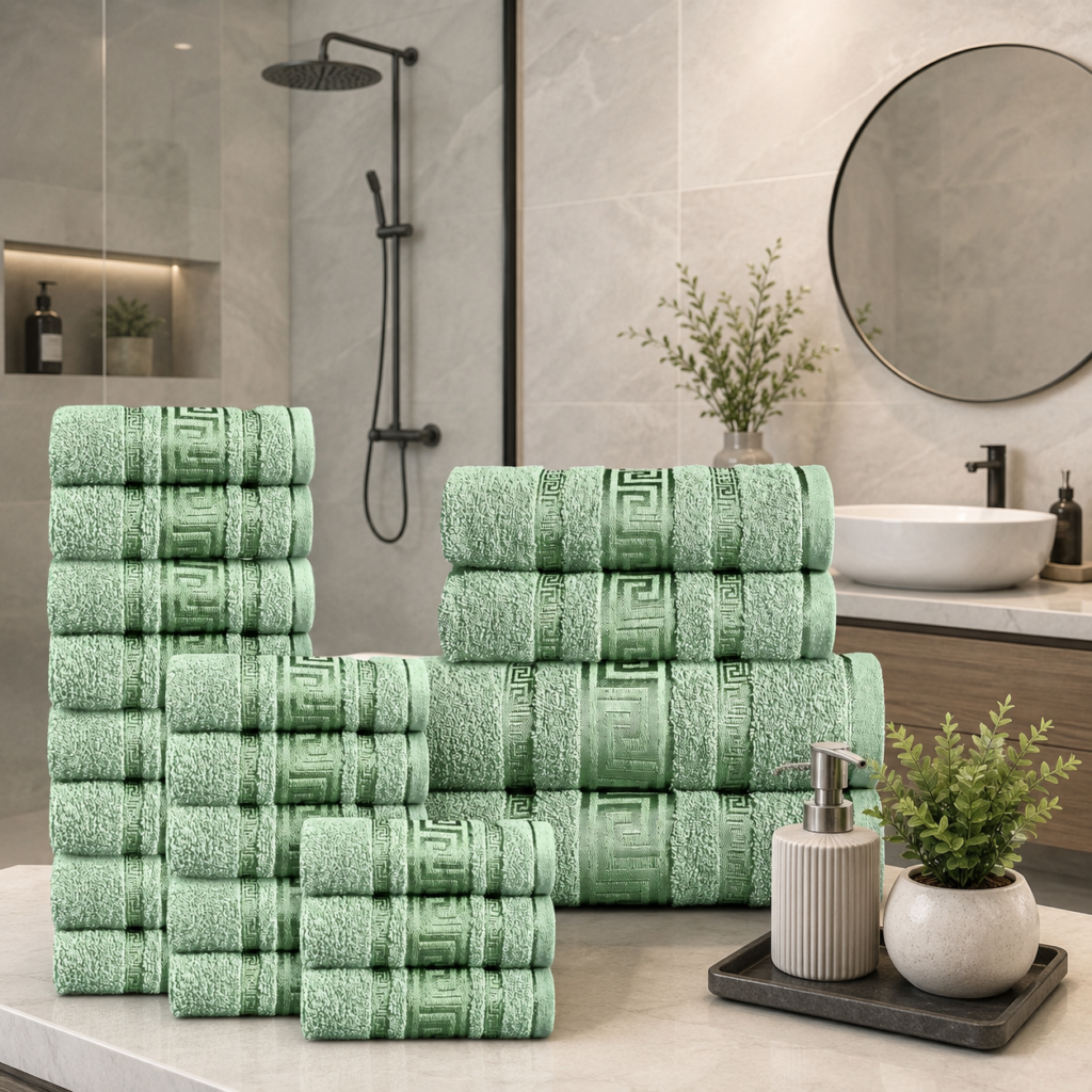100% Cotton Quick Dry Greek Towel Set - Green
