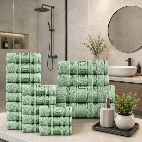 100% Cotton Quick Dry Greek Towel Set - Green