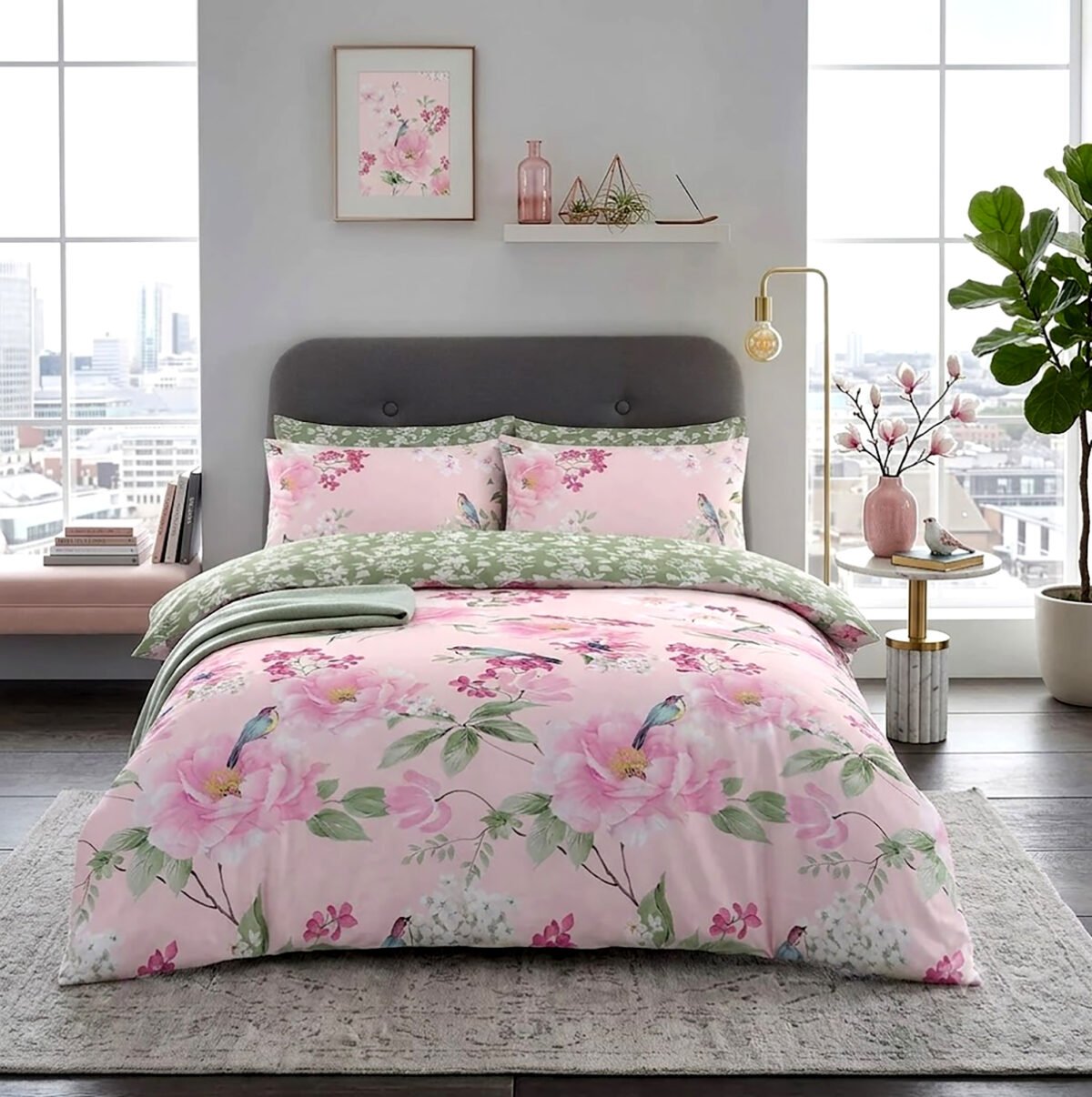 Floral Complete Bedding Set Polycotton - Pink