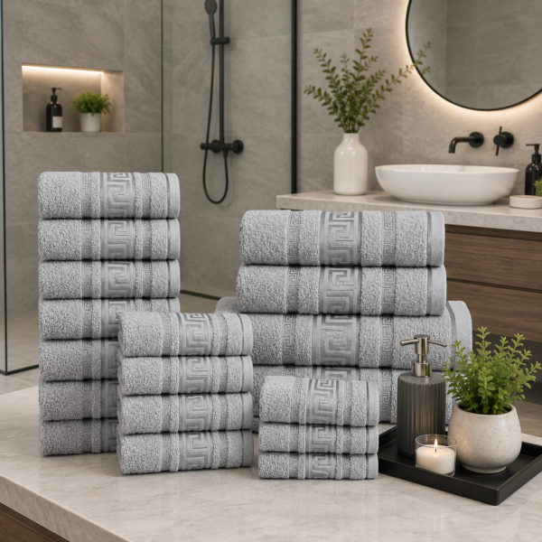 100% Cotton Quick Dry Greek Towel Set - Grey