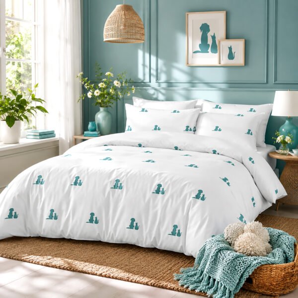 Fancy Duvet Cover Set Furry Pals - Teal