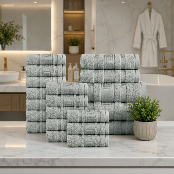 100% Cotton Quick Dry Greek Towel Set - Silver