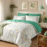 Breathable Meadow Leaf Duvet Cover Set - White