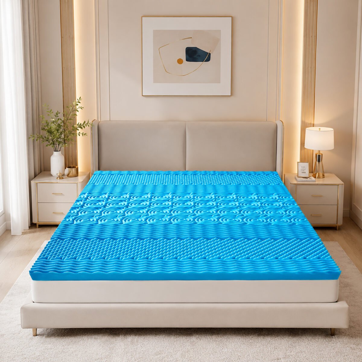 Memory Foam Mattress Topper With 7 Zone 7cm - Blue