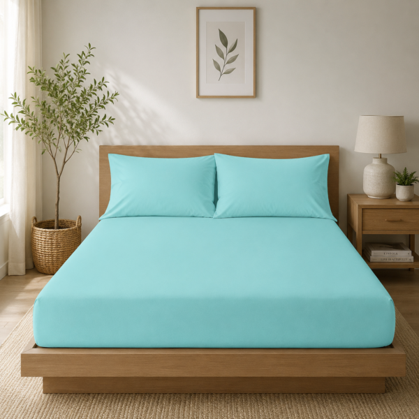 Non Iron Extra Deep Fitted Sheet - Aqua