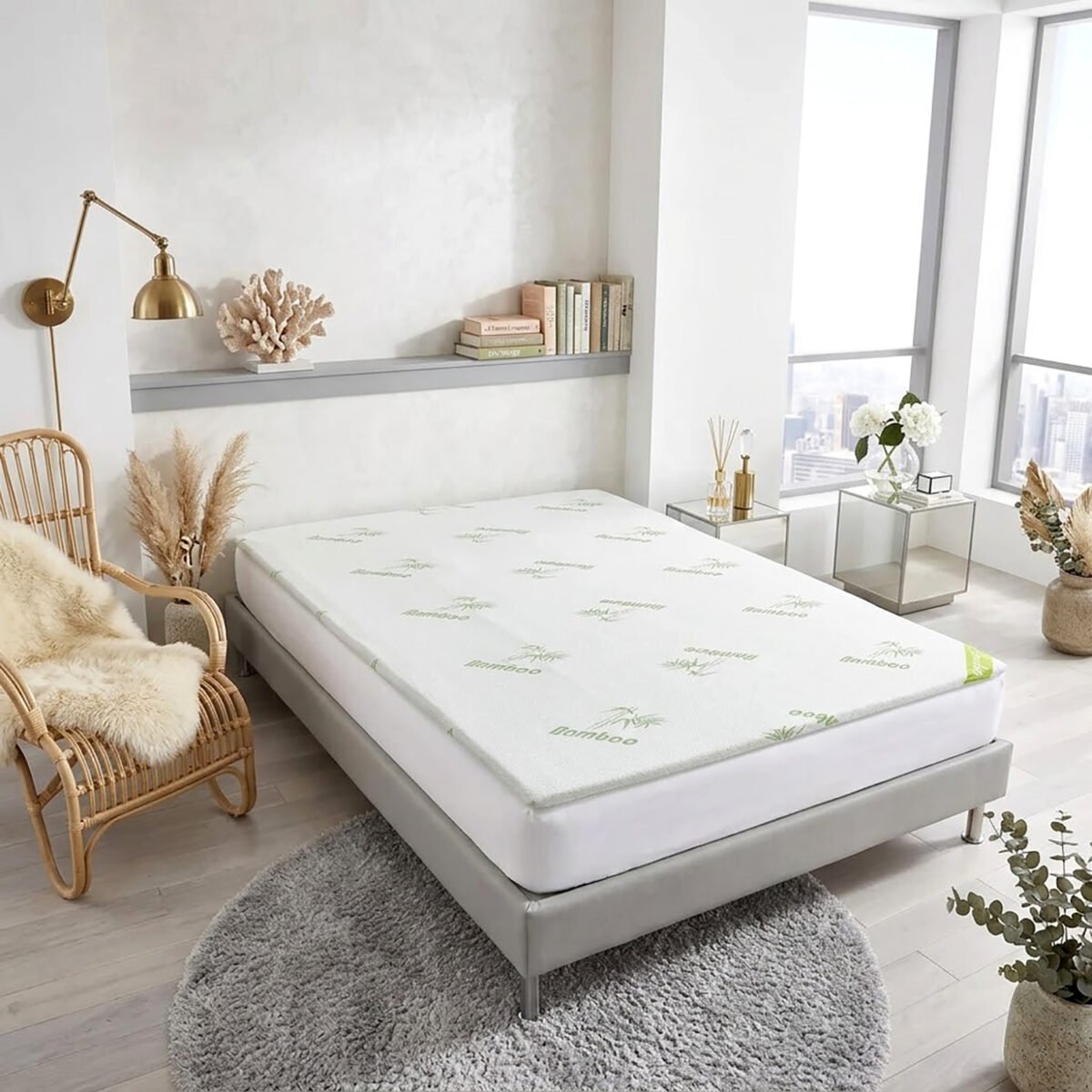 Luxury 4cm Bamboo Mattress Topper Comfort - White