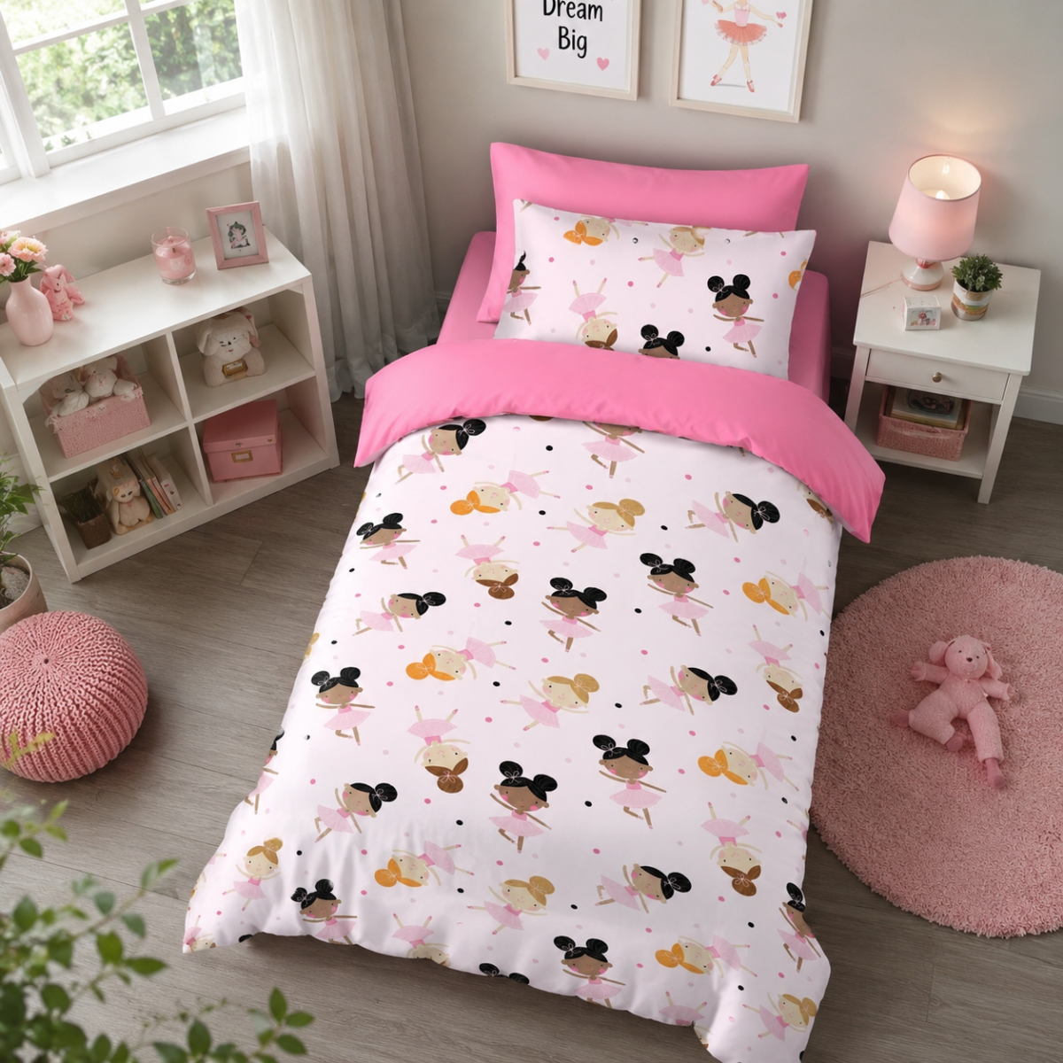 Girls Ballet Print Duvet Cover Set - Multi