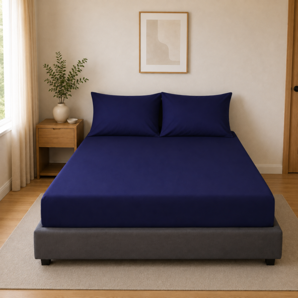 Non Iron Extra Deep Fitted Sheet - Navy