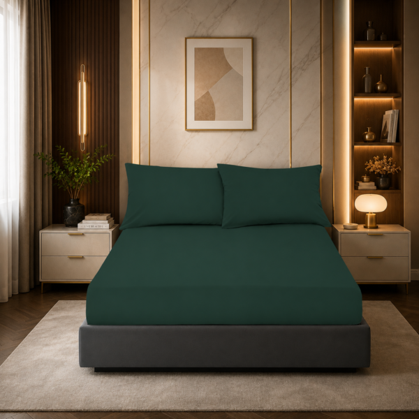 Non Iron Extra Deep Fitted Sheet - Dark Green