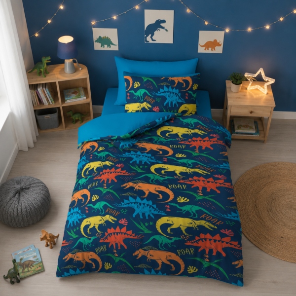 Colourful Dinosaur Kids Duvet Cover Set - Multi