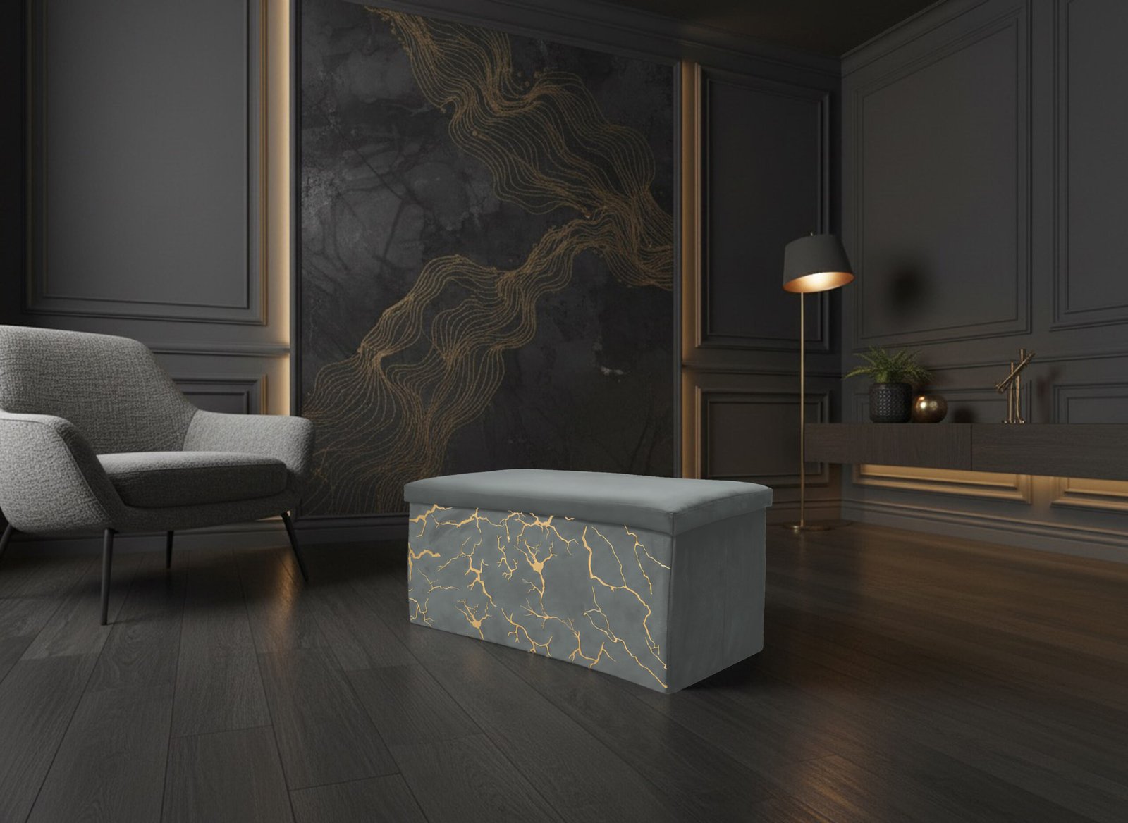 1 Luxury Marble Design Storage Box - Charcoal