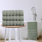 Soft Cotton Striped Bath Towels Set - Sage Green
