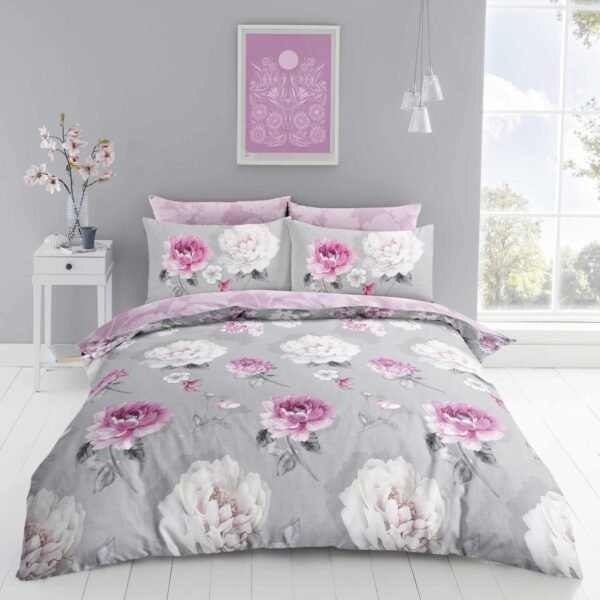 Premium Floral Complete Bedding Set Grey