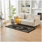 Luxury Greek Key Non Slip Area Rug - Black - Image 3