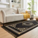 Luxury Greek Key Non Slip Area Rug - Black