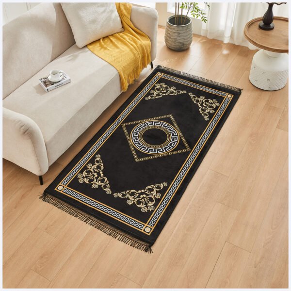 Luxury Greek Key Non Slip Area Rug - Black