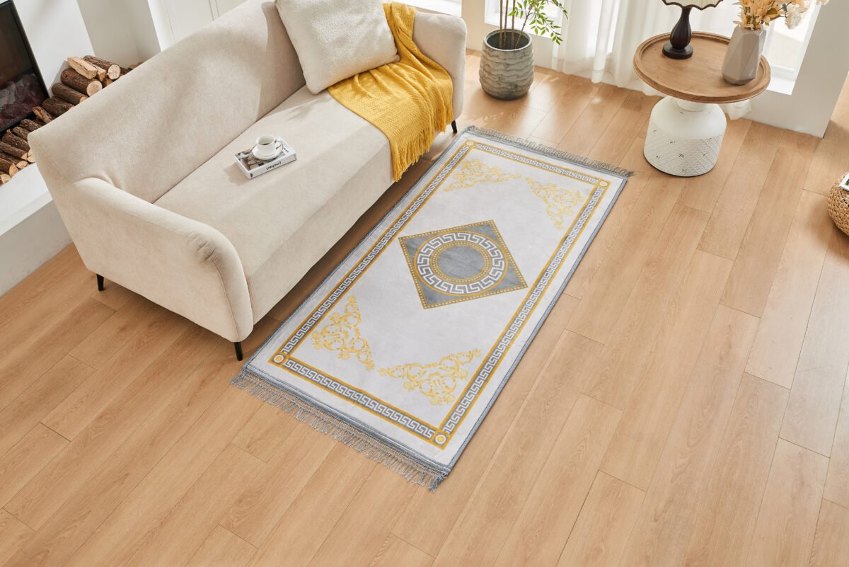 Luxury Greek Key Non Slip Area Rug - Grey