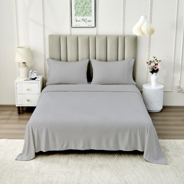 4 Piece Soft Plain Bed Sheet Set - Grey