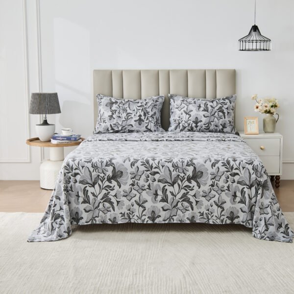 Soft Printed Fleece Bedding Sheet Set - Black/Charcoal