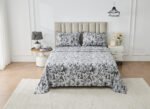 Soft Printed Fleece Bedding Sheet Set - Black/Charcoal