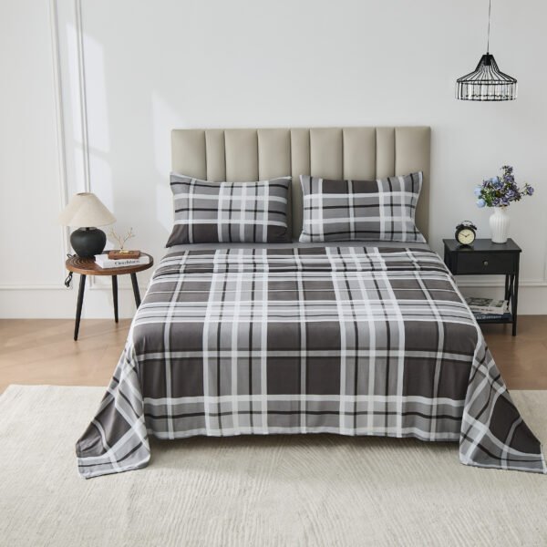Soft Printed Fleece Bedding Sheet Set - Grey/Black