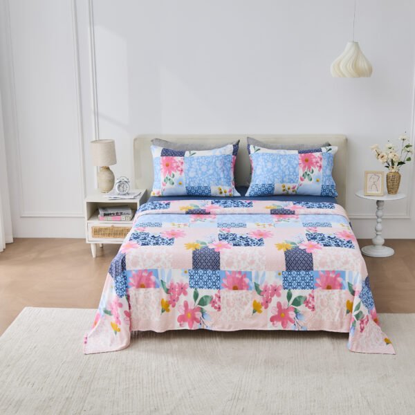 Soft Printed Fleece Bedding Sheet Set - Pink/Navy