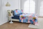 Soft Printed Fleece Bedding Sheet Set - Pink/Navy
