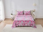 Soft Printed Fleece Bedding Sheet Set - Grey/Pink