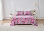 Soft Printed Fleece Bedding Sheet Set - Grey/Pink