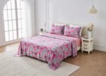 Soft Printed Fleece Bedding Sheet Set - Grey/Pink