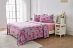 Soft Printed Fleece Bedding Sheet Set - Grey/Pink