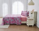 Soft Printed Fleece Bedding Sheet Set - Grey/Pink