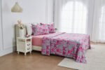 Soft Printed Fleece Bedding Sheet Set - Grey/Pink