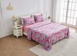 Soft Printed Fleece Bedding Sheet Set - Grey/Pink