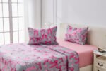 Soft Printed Fleece Bedding Sheet Set - Grey/Pink