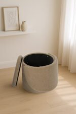 Modern Boucle Storage Stool - Dark Natural