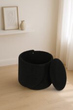 Modern Boucle Storage Stool - Black