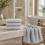2 Pack Luxury Paris Ribbed Cotton Towel Set - Silver