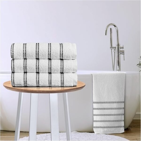 Striped Cotton Hand Towels 3 Pack Set - White