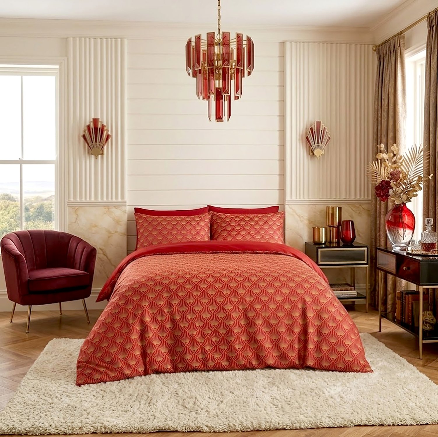 2 Reversible Geometric Shapes Duvet Cover - Red