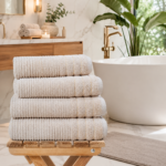 2 Pack Luxury Paris Ribbed Cotton Towel Set - Natural