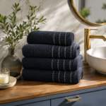 2 Pack Luxury Paris Ribbed Cotton Towel Set - Black
