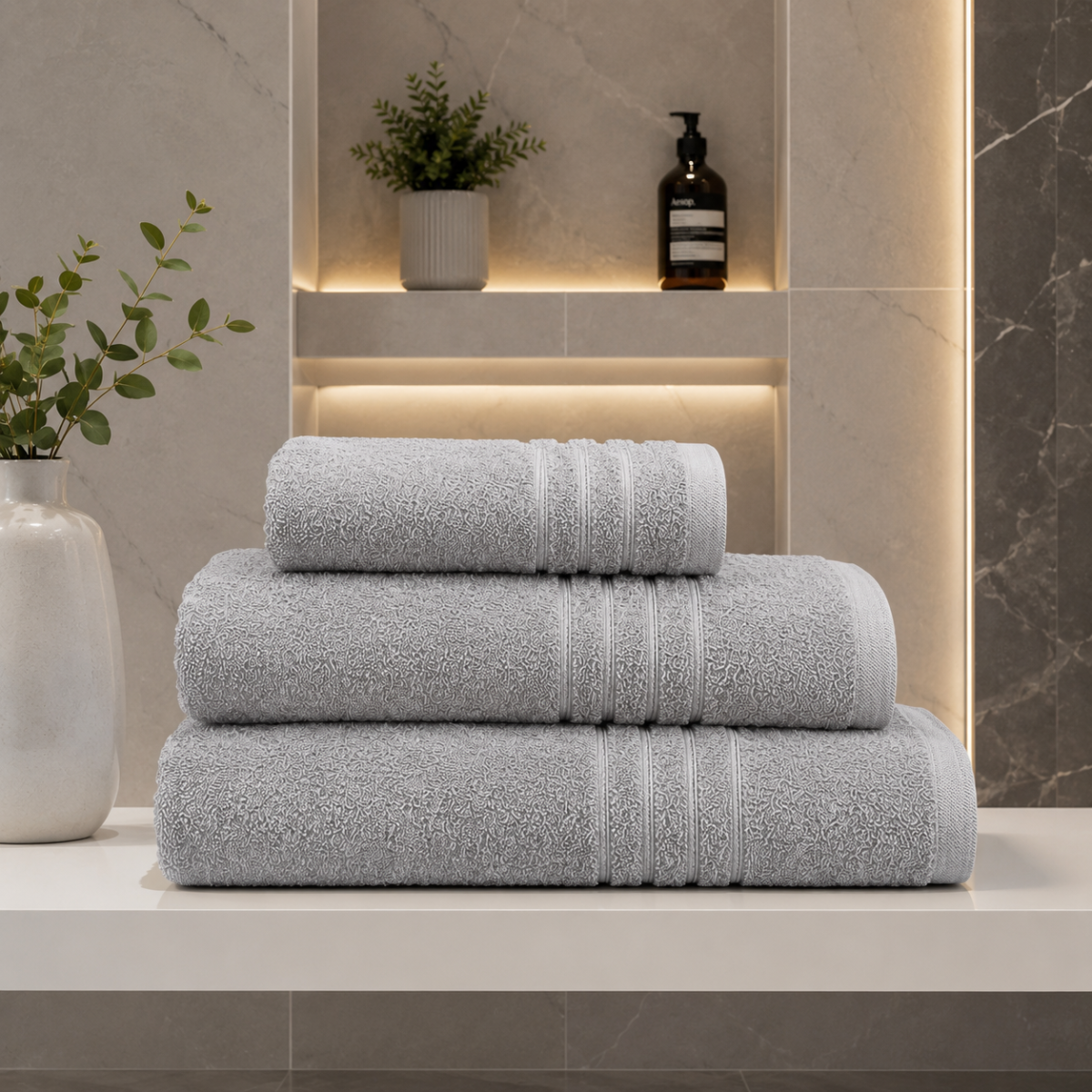 Highly Absorbent Quick Dry Towel Set - Silver/Grey