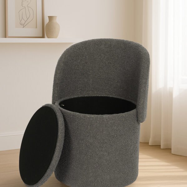 Modern Boucle Storage Stool - Charcoal