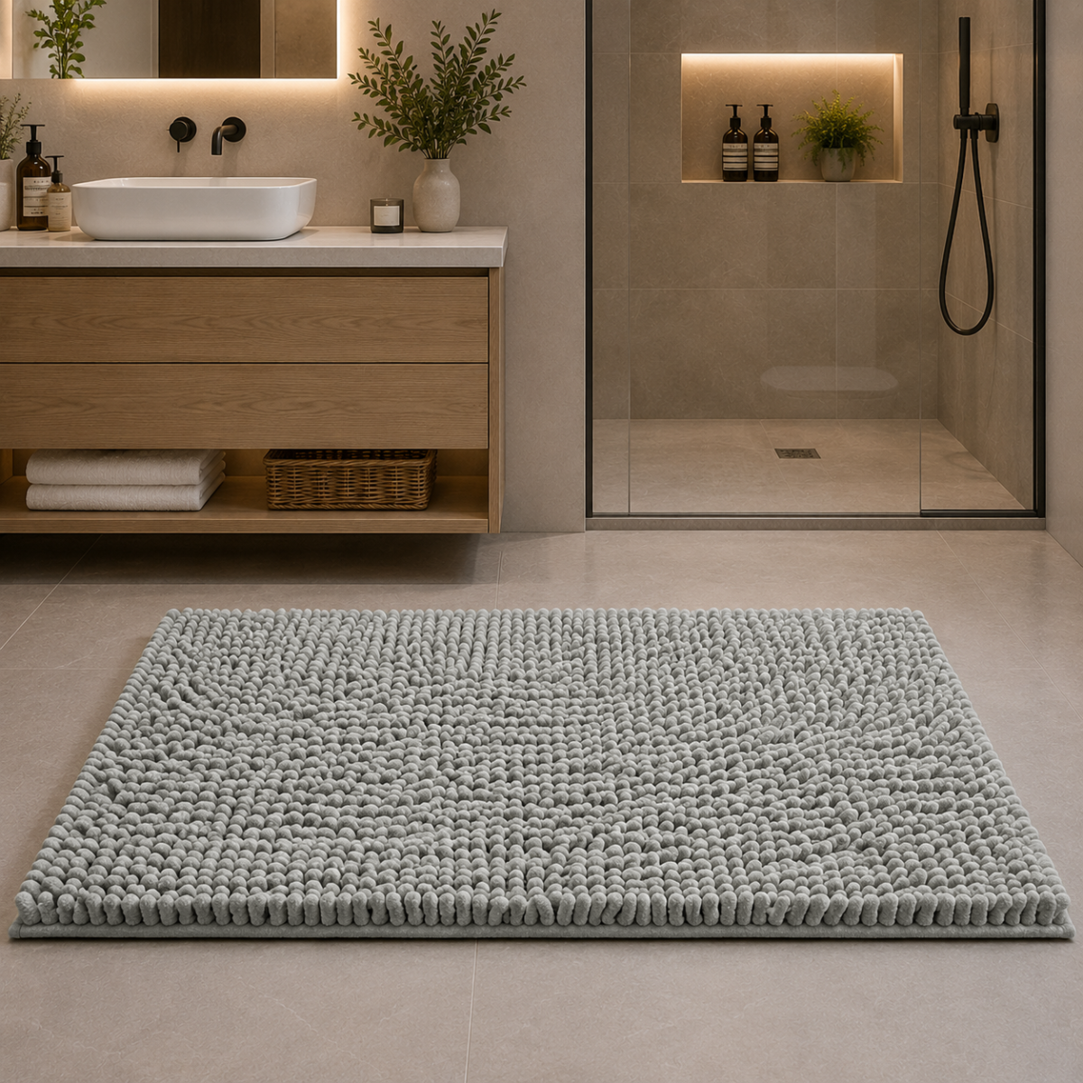 Premium Absorbent Bath Mat - Grey